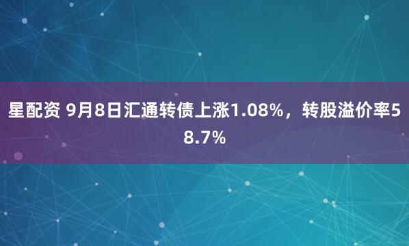 星配资 9月8日汇通转债上涨1.08%，转股溢价率58.7%