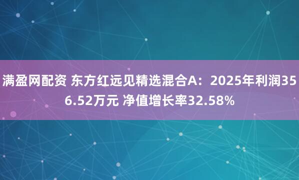 满盈网配资 东方红远见精选混合A:2025年利润356.52万元 净值增长率32.58%